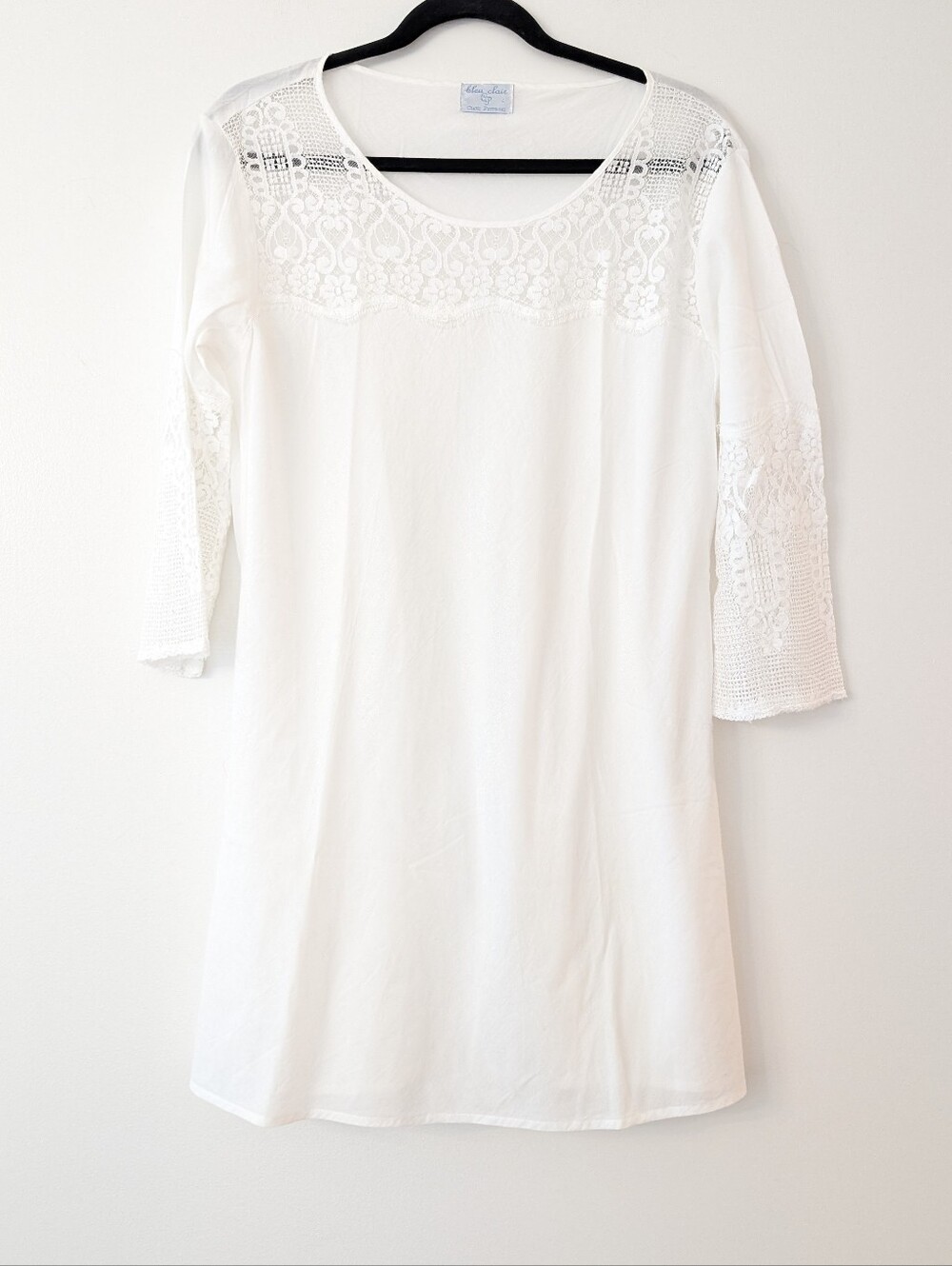 Claire Pettibone Bleu Clair soft cotton lace long sleeve nightgown